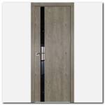 Дверь 6ZN Каштан темный, стекло черный лак, кромка алюминиевая матовая с 4х сторон