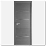 Дверь 7ZN Грувд серый, горизонтальное направление структуры, вставка: алюминиевый молдинг