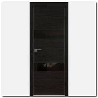 Дверь 34ZN Дарк Браун, стекло черный лак, кромка алюминиевая матовая с 4х сторон